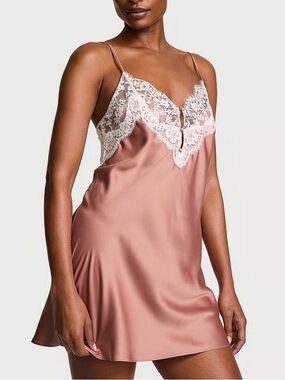 Victoria’s Secret Satin Lace-Trim Short Slip Dress